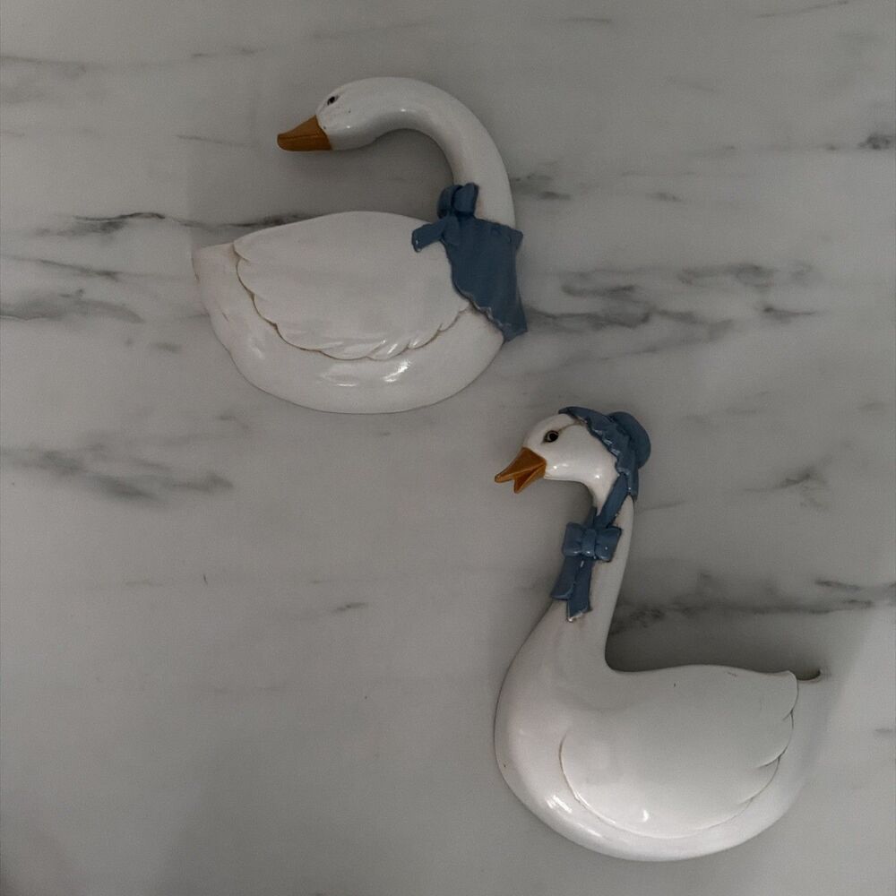 Vintage Burwood Goose Wall Pocket Duck Blue Ribbon Grannycore Cottagecore Set